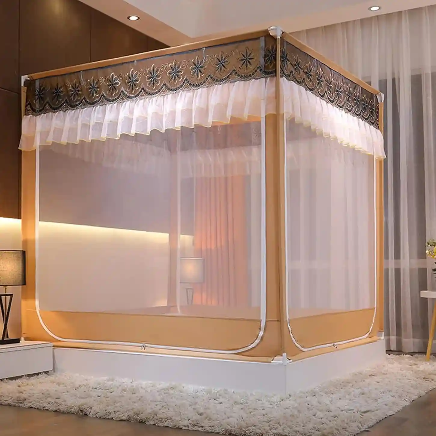 Mosquito Net for Beds Luxury Princess 3 Side Doors Canopy Bod Curtain 360°